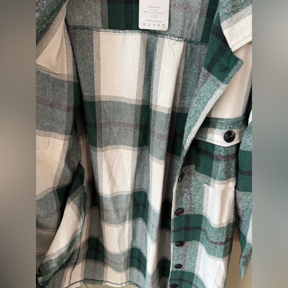NWT Plaid Unlined Shacket Jacket SZ M Green Whte Black - Picture 8 of 12